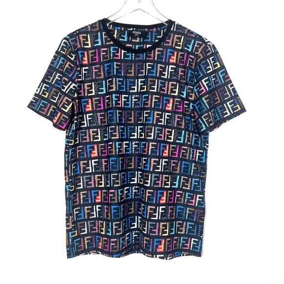 Fendi Men's Roma Italy Monogram Allover Logo Print FF Motif T-Shirt NWOT - Picture 1 of 10
